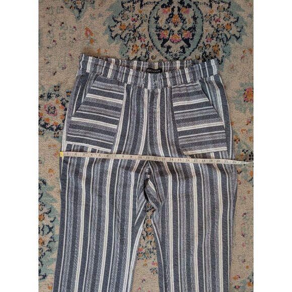 Beau Dawson Blue & White Striped Linen Blend Pull-On Cropped Pants - PL - Picture 6 of 9